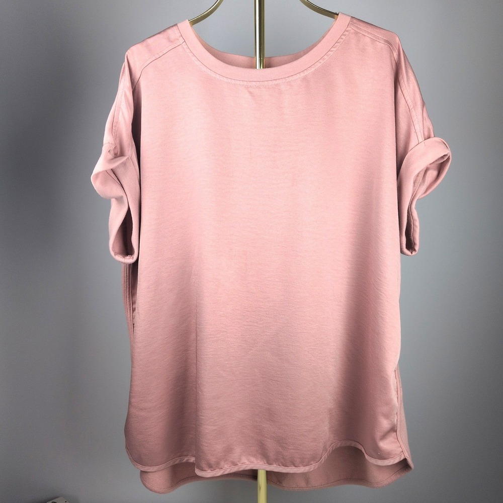 Cupio Woman Women 1X Top Blush Pink Satin Front Dolman Sleeve Mixed Media